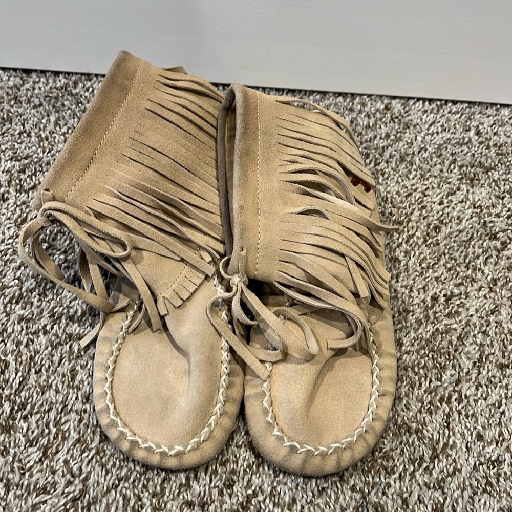 ALDO embroidered fringe tan suede ankle booties